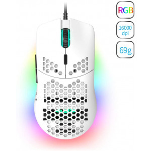 NACODEX AJ390 69G USB Wired Gaming Mouse with Lightweight Honeycomb Shell - RGB Chroma LED Light - Programmable 7 Buttons - Pixart 3338 16000 DPI Optical Sensor (White)