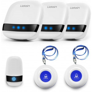 LIOTOIN Wireless Caregiver Pager Call Button Nurse Alert System Call Bell for Home/Elderly/Patients/Disabled 3 Transmitters 3 Plugin Receivers (600+ft Operating Range)