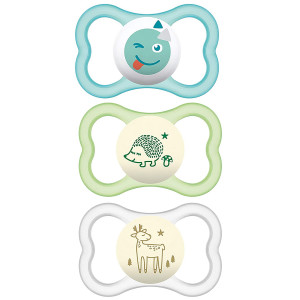 MAM Sensitive Skin Pacifiers, Baby Pacifier 6+ Months, Best Pacifier for Breastfed Babies, Air Night and Day' Design Collection, Unisex, 3Count, Multi (Styles May Vary)