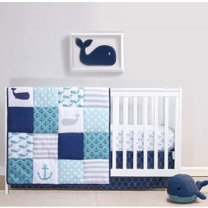 The Peanutshell Nautical Crib Bedding Set for Baby Boys or Girls | 3 Piece Nursery Set | Crib Quilt, Crib Sheet, Crib Skirt Included