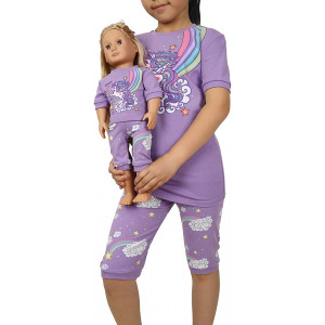 HDE Girls Pajamas with Matching Doll Outfit  Cute Cotton Pajama Set for Girls