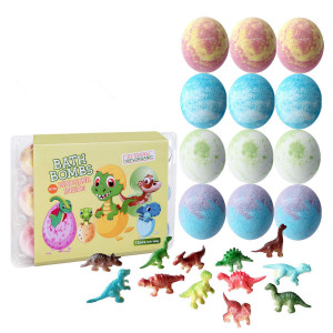 Dino Egg Bath Bomb Gift Set with Dinosaur Inside, 12 Pack Organic Bath Bombs with Surprise Toy Inside, Handmade Fizzy Balls for Kids (Age 3+)