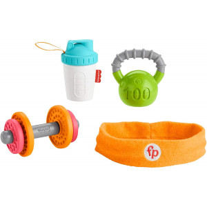 Fisher-Price Baby Biceps Gift Set, 4 fitness-themed baby toys with wearable costume bib, rattle and teether for babies ages 3 months and older