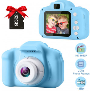 GKTZ Children's Camera Digital Kids Cameras with 2 Inch IPS Screen Rechargeable Video Camcorder Camera Toys Gifts for 3  8 Year Old Boys and Girls Upgraded with 32GB Micro Memory Card - Blue