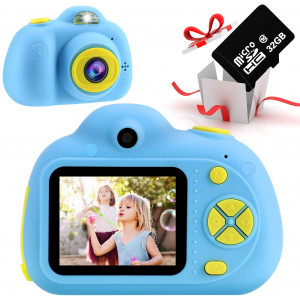 SELLOTZ Kids Camera for Boys and Girls, Digital Camera for Kids Toy Gift, Toddler Camera Birthday Gift for Age 3 4 5 6 7 8 9 10 with 32GB SD Card, Video Recorder 1080P IPS 2 Inch