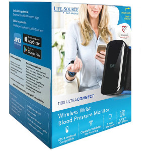 A&D Medical Bluetooth Wrist Blood Pressure Monitor Travel Black