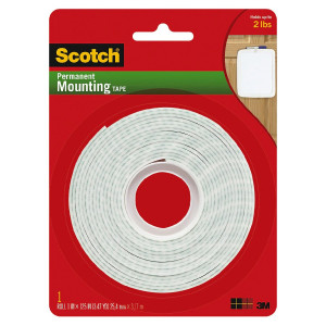 Scotch Permanet Mounting Tape, 1 in. x 125 in White