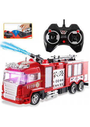 Liberty Imports RC Rescue Fire Engine Toy Truck - Radio Control RC Fire Truck with Working Water Pump Shoots and Squirts Water