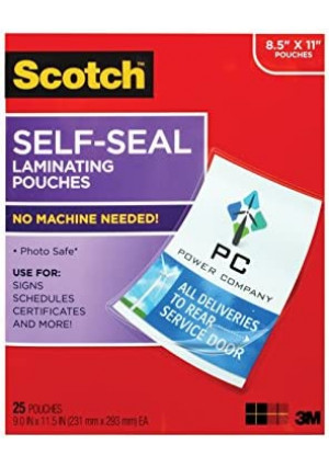 Scotch Self-Seal Laminating Pouches, 25 Pack, Letter Size (LS854-25G-WM)