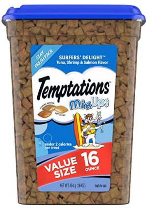 TEMPTATIONS MixUps Crunchy and Soft Cat Treats, Surfers' Delight, Multiple Sizes