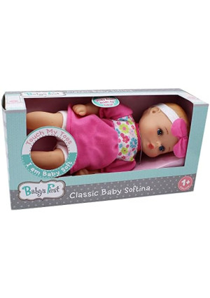Baby's First Doll 11' Classic Softina with Pink & Foral Jumper & Headband, Surface Washable, for Ages 1+