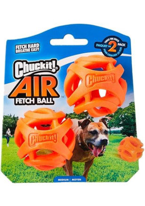 Chuckit Air Fetch Ball Dog Toy, Medium (2.5 Inch Diameter), for Dogs 20-60 lbs, Pack of 2