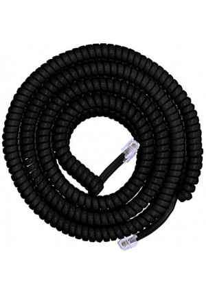 Power Gear Coiled Telephone Cord, 4 Feet Coiled, 25 Feet Uncoiled, Phone Cord works with All Corded Landline Phones, For Use in Home or Office, Black, 76139