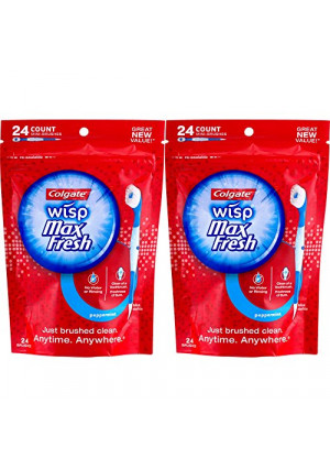 Colgate Max Fresh Wisp Disposable Mini Toothbrush, Peppermint - 24 Count, 2-Pack