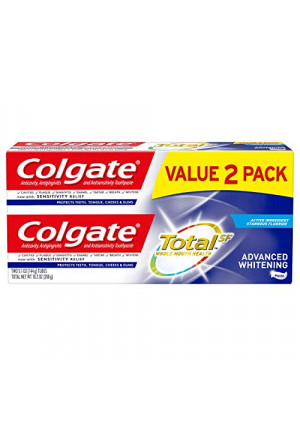 Colgate Colgate Total Advanced Whitening Toothpaste with Fluoride, Multi Benefit Toothpaste with Sensitivity Relief and Cavity Protection - 5.1 ounce (2 Pack), 5.1 Ounce (Pack of 2), 10.2 Ounce