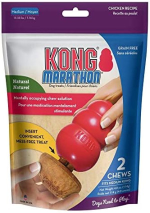 KONG Marathon - Medium Dog Toy Chewy Treat - Chicken Flavor, Grain Free - 2 Pack