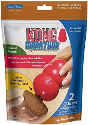 KONG Marathon - Medium Dog Toy Chewy Treat - Peanut Butter Flavor, Grain Free - 2 Pack