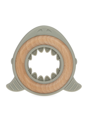 Nuby Natural, Silicone and Wood Teether, Grey Shark