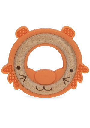 Nuby Natural, Silicone and Wood Teether, Orange Tiger