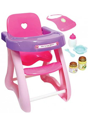 JC Toys - for Keeps Playtime! | Baby Doll High Chair | Fits Dolls up to 17" | Sturdy High Chair and Play Accessories | Ages 2+ , Pink