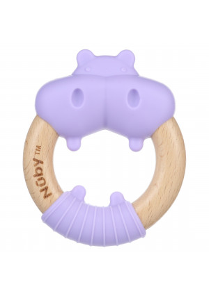 Nuby Natural Silicone and Wood Teether, Purple Hippo