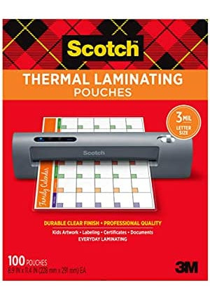 Scotch Thermal Laminating Pouches, 100-Pack, 8.9 x 11.4 Inches, Letter Size Sheets (TP3854-100)