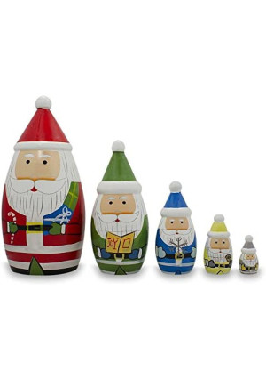 BestPysanky Set of 5 Multicolor Santa Wooden Nesting Dolls 5.5 Inches