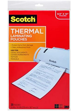 Scotch Thermal Laminating Pouches, 8.9 x 14.4-Inches, Legal Size, 20-Pack (TP3855-20)