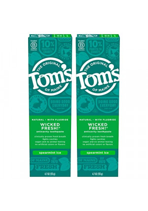 Tom's of Maine Natural Wicked Fresh! Fluoride Toothpaste, Spearmint, 4.7 oz. 2-Pack (Packaging May Vary)