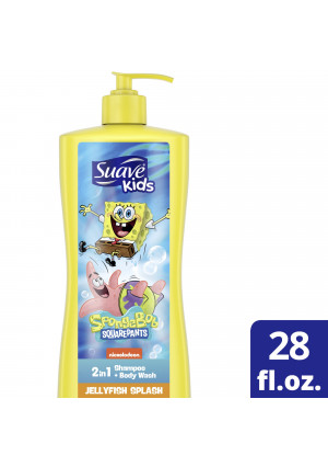 Suave SpongeBob SquarePants Scalp Care Kids 2-in-1 Shampoo & Body Wash with Fresh Jellyfish Blast & Peaches, 28 fl oz