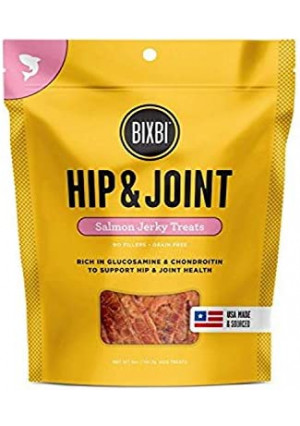 BIXBI Hip & Joint Support Salmon Jerky Dog Treats, 4 oz - USA Made Grain Free Dog Treats - Glucosamine, Chondroitin for Dogs - High in Protein, Antioxidant Rich, Whole Food Nutrition, No Fillers