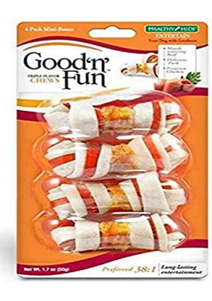 Good 'N' Fun Triple Flavor Mini Rawhide Chews, 4-Count