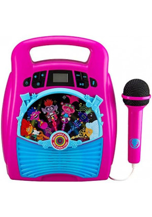 eKids New Trolls World Tour 2 Bluetooth MP3 Karaoke Machine Player Portable with Light Show Store Hours of Music with Built in Memory Sing Along Using The Real Working Microphone USB Port