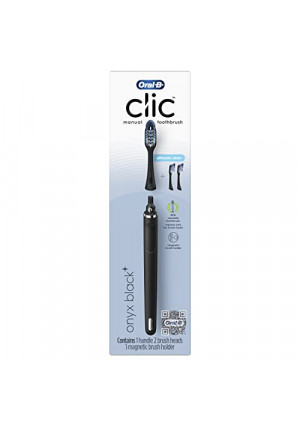 Oral-B Clic Manual Toothbrush, Matte Black, with 1 Bonus Replacement Brush Head and Magnetic Toothbrush Holder