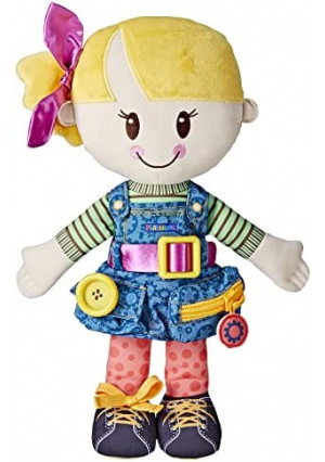 Playskool Dressy Kids Doll with Blonde Hair and Bow, Activity Plush Toy with Zipper, Shoelace, Button, for Ages 2 and Up (Amazon Exclusive)