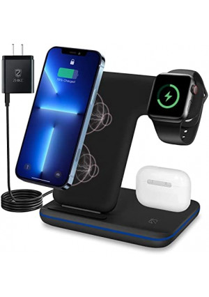 Wireless Charger,ZHIKE 3 in 1 Fast Charging Station Compatible with Apple Watch 7/SE/6/5/4/3/2,AirPods 3/Pro/2/1,Charging Stand for iPhone 13/Pro/Pro Max/12/11/X/Xs Max/8/8 Plus and Samsung Phones