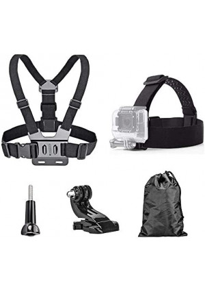 TEKCAM Action Camera Head Strap Chest Harness Belt Mount with Carrying Pouch Compatible with Gopro Hero 10/9/8 7 6/AKASO EK7000 Brave 4 V50X Native/Vemont/Dragon Touch/CAMWORLD 4K Action Camera