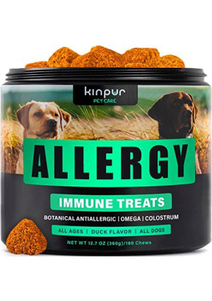 Natural Dog Allergy Chews with Omega, Probiotics, Apple Cider Vinegar - Dog Allergy Relief Supplement - Helps with Hot Spots, Itchy Skin, Seasonal and Food Dog Allergies - 180 Allergy Chews for Dogs