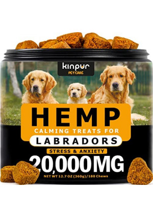 Calming Chews for Dogs with Valerian Root and Hemp Oil - Aid during Thunderstorms, Separation, Car Rides - Hip and Joint Health - Tasty Dog Calming Treats, 180 Chews (Labradors Calming Chews)