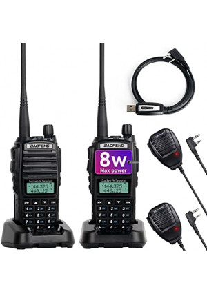 BaoFeng UV-82 High Power BaoFeng Radio Ham Radio Handheld 2 Way Radio Walkie Talkies with Earpiece,Handheld Speaker Mic and Programming Cable (2 Pack-Black)