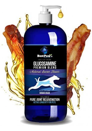 Best Paw Nutrition - Bacon Flavor Liquid Glucosamine for Dogs & Cats - Chondroitin, MSM, Hyaluronic Acid - Dog Arthritis Home Remedy - Joint Supplement for Hip & Joint Pain Relief Pets Love - 32oz