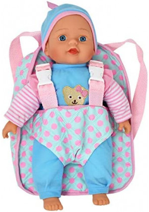 13" Soft Baby Doll with Take Along Pink Doll Backpack Carrier, Briefcase Pocket Fits Doll Accessories and Clothing