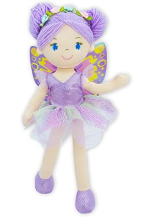 June Garden 16" Enchanted Garden Fairy Doll Yaritza - Plush Stuffed Soft Doll Girl Gift - Purple Outfit and Wings