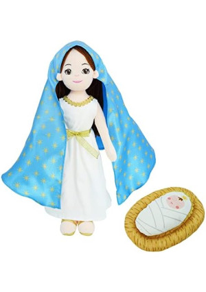 June Garden 14" Plush Religious Figure - Blessed Virgin Mary and Baby Jesus Playset