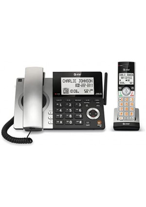 AT&T CL84107 DECT 6.0 Expandable Corded/Cordless Phone with Smart Call Blocker, Black/Silver with 1 Handset