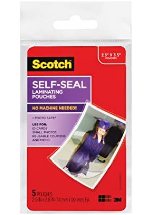 Scotch Self-Sealing Laminating Pouches, Gloss Finish, 2.5 Inches x 3.5 Inches, 5 Pouches (PL903G)