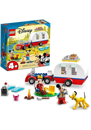 LEGO Disney Mickey Mouse and Minnie Mouse's Camping Trip 10777 Building Toy with Camper Van, Car & Pluto Figure, for Kids 4 Plus Years Old