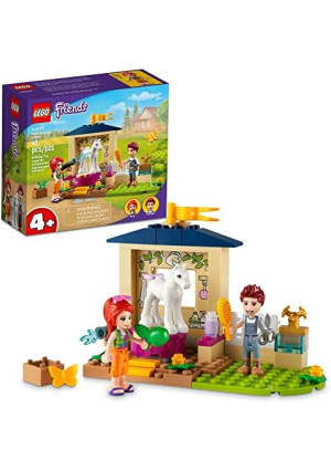 LEGO Friends Pony-Washing Stable 41696 Horse Toy with Mia Mini- Doll, Farm Animal Care Set, Gift Idea for Kids, Girls and Boys 4 Plus Years Old