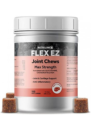 Nutriline Labs Flex EZ Dog Glucosamine Chondroitin Chewable Hip and Joint Supplement for Dogs Chews Treats with MSM and Turmeric