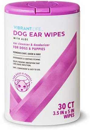 Vibrant Life Dog Ear Wipes with Aloe, 30 Count